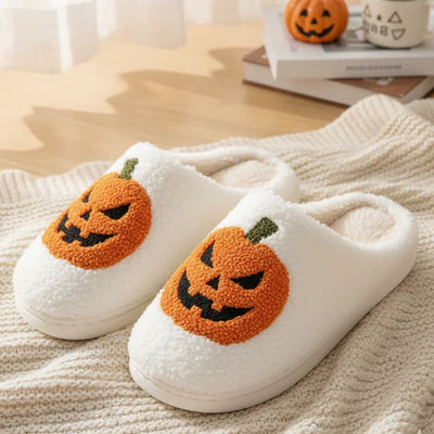 Svart halloween tofflor pumpa ansikte